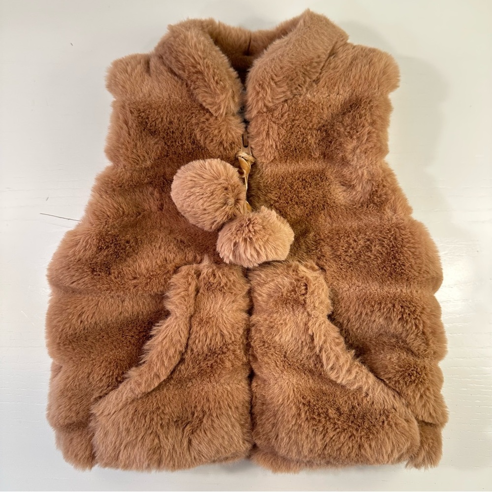 Widgeon Brown Faux Fur Pom Pom Vest 18M